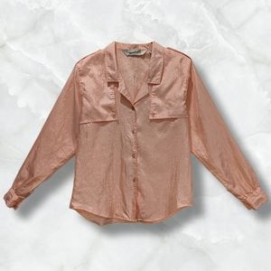 Vintage 80s Diane Von Furstenberg Lapel Button Up Collar Peach Blouse DVF sz 8